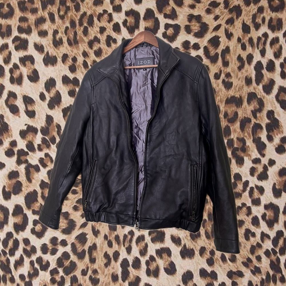 IZOD Black Leather Bomber Jacket